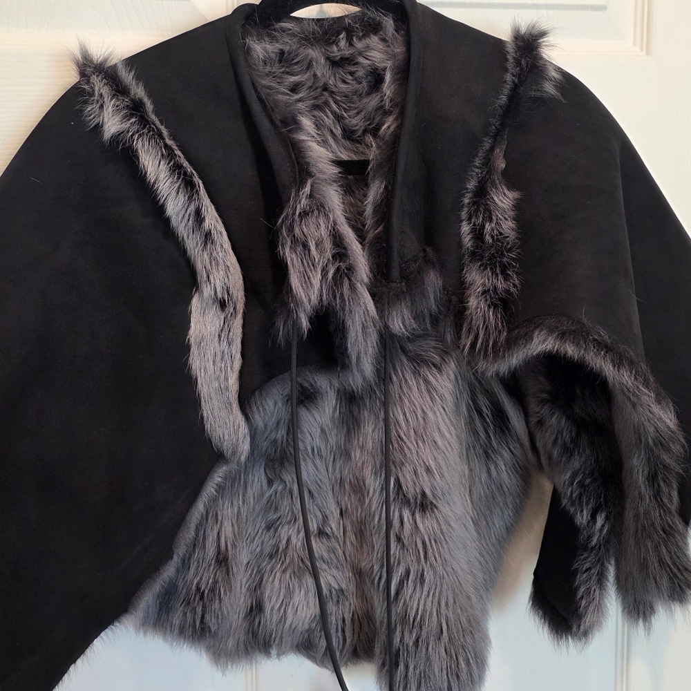 Handmade Reversible Leather & Shearling Capelet or Mantle